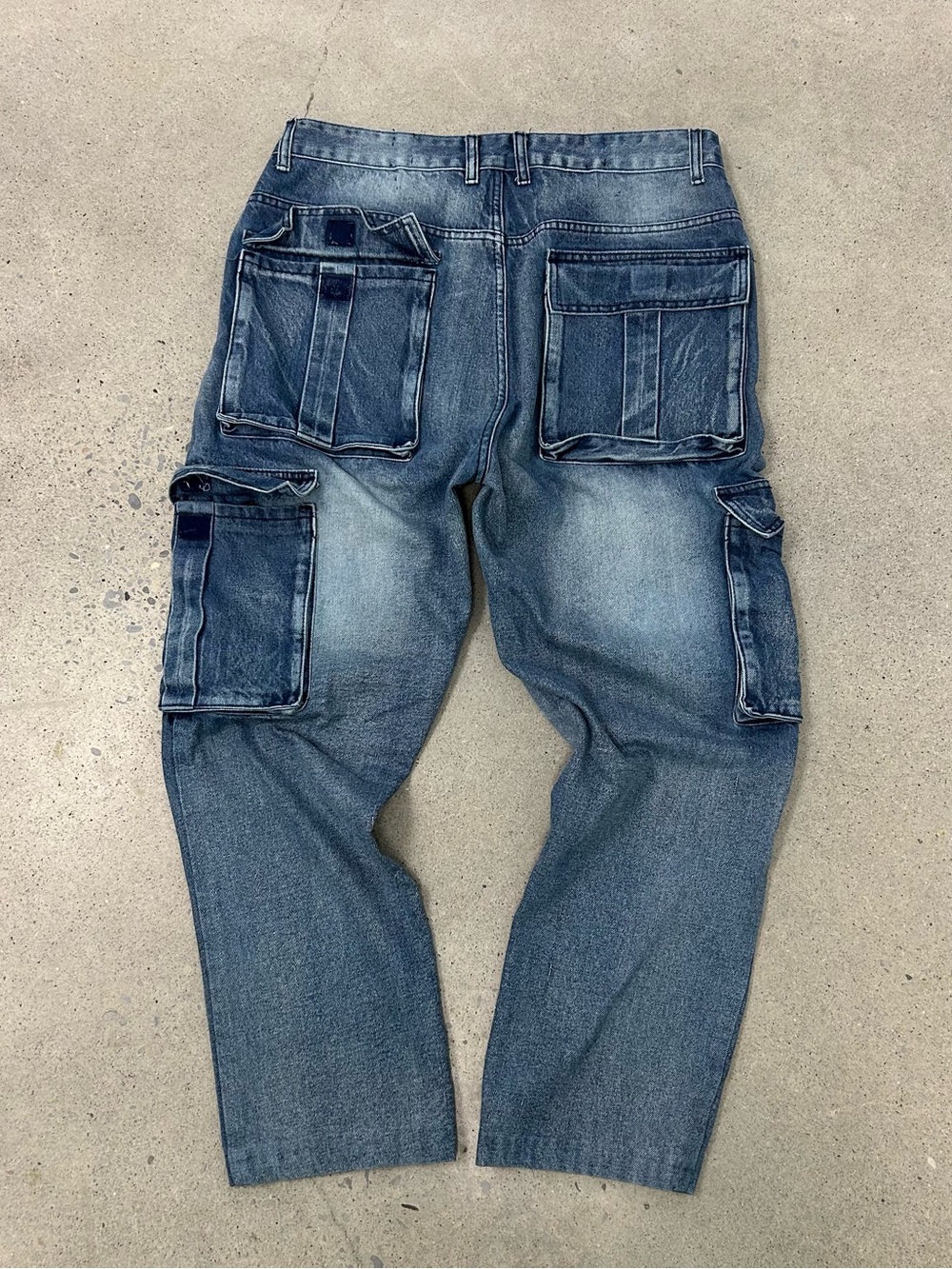 Vintage JNCO Style Denim Cargo Jeans Baggy Y2K Skate Size 34x28